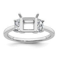 14K White Gold 0.50 Carat Lab Grown Diamond VS+ F+ Trapezoid 1.50 Carat Princess Center Semi Mount Three Stone Engagement Ring view 1