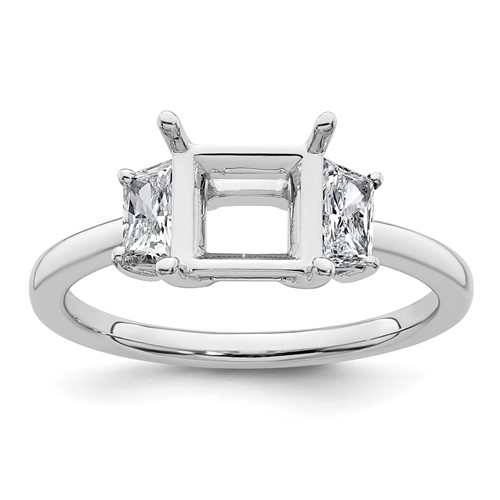 14K White Gold 0.50 Carat Lab Grown Diamond VS+ F+ Trapezoid 1.50 Carat Princess Center Semi Mount Three Stone Engagement Ring