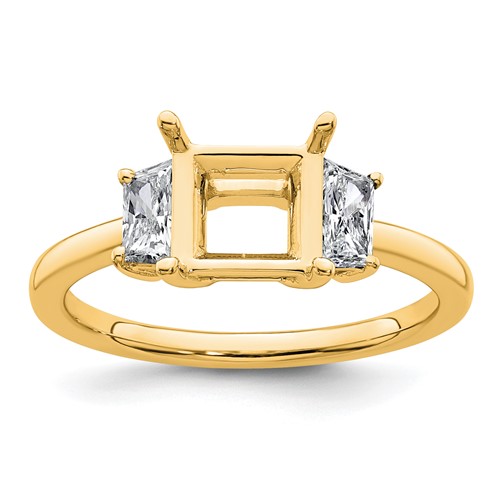 14K Yellow Gold 0.50 Carat Lab Grown Diamond VS+ F+ Trapezoid 1.50 Carat Princess Center Semi Mount Three Stone Engagement Ring
