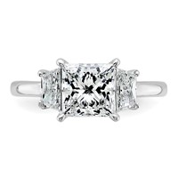 14K White Gold 2.75 Carat Certified Lab Grown Diamond VS+ F+ Princess and Trapezoid Complete Three Stone Engagement Ring view 4