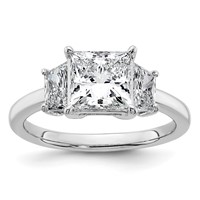 14K White Gold 2.75 Carat Certified Lab Grown Diamond VS+ F+ Princess and Trapezoid Complete Three Stone Engagement Ring view 1