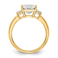 14K Yellow Gold 2.75 Carat Certified Lab Grown Diamond VS+ F+ Princess and Trapezoid Complete Three Stone Engagement Ring view 2