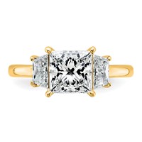 14K Yellow Gold 2.75 Carat Certified Lab Grown Diamond VS+ F+ Princess and Trapezoid Complete Three Stone Engagement Ring view 4