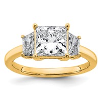 14K Yellow Gold 2.75 Carat Certified Lab Grown Diamond VS+ F+ Princess and Trapezoid Complete Three Stone Engagement Ring view 1
