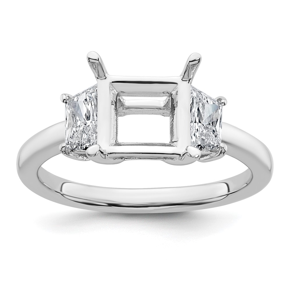 14K White Gold 0.75 Carat Lab Grown Diamond VS+ F+ Trapezoid 2 Carat Princess Center Semi Mount Three Stone Engagement Ring
