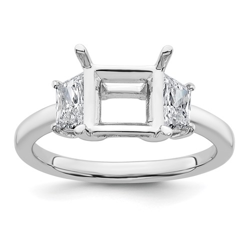 14K White Gold 0.75 Carat Lab Grown Diamond VS+ F+ Trapezoid 2 Carat Princess Center Semi Mount Three Stone Engagement Ring