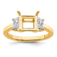 14K Yellow Gold 0.75 Carat Lab Grown Diamond VS+ F+ Trapezoid 2 Carat Princess Center Semi Mount Three Stone Engagement Ring view 1
