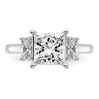 14K White Gold 3.33 Carat Certified Lab Grown Diamond VS+ F+ Princess and Trapezoid Complete Three Stone Engagement Ring view 4