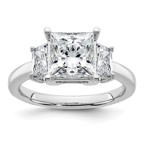 14K White Gold 3.33 Carat Certified Lab Grown Diamond VS+ F+ Princess and Trapezoid Complete Three Stone Engagement Ring