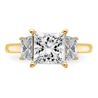 14K Yellow Gold 3.33 Carat Certified Lab Grown Diamond VS+ F+ Princess and Trapezoid Complete Three Stone Engagement Ring view 4