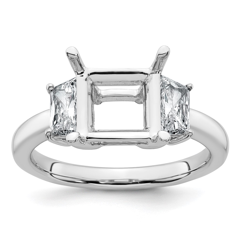 14K White Gold 0.75 Carat Lab Grown Diamond VS+ F+ Trapezoid 2.50 Carat Princess Center Semi Mount Three Stone Engagement Ring