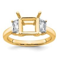 14K Yellow Gold 0.75 Carat Lab Grown Diamond VS+ F+ Trapezoid 2.50 Carat Princess Center Semi Mount Three Stone Engagement Ring view 1