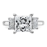 14K White Gold 4 Carat Lab Grown Diamond VS+ F+ Princess and Trapezoid Complete Three Stone Engagement Ring view 4