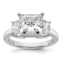 14K White Gold 4 Carat Lab Grown Diamond VS+ F+ Princess and Trapezoid Complete Three Stone Engagement Ring view 1