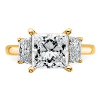 14K Yellow Gold 4 Carat Certified Lab Grown Diamond VS+ F+ Princess and Trapezoid Complete Three Stone Engagement Ring view 4