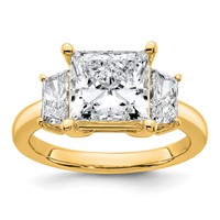 14K Yellow Gold 4 Carat Certified Lab Grown Diamond VS+ F+ Princess and Trapezoid Complete Three Stone Engagement Ring view 1