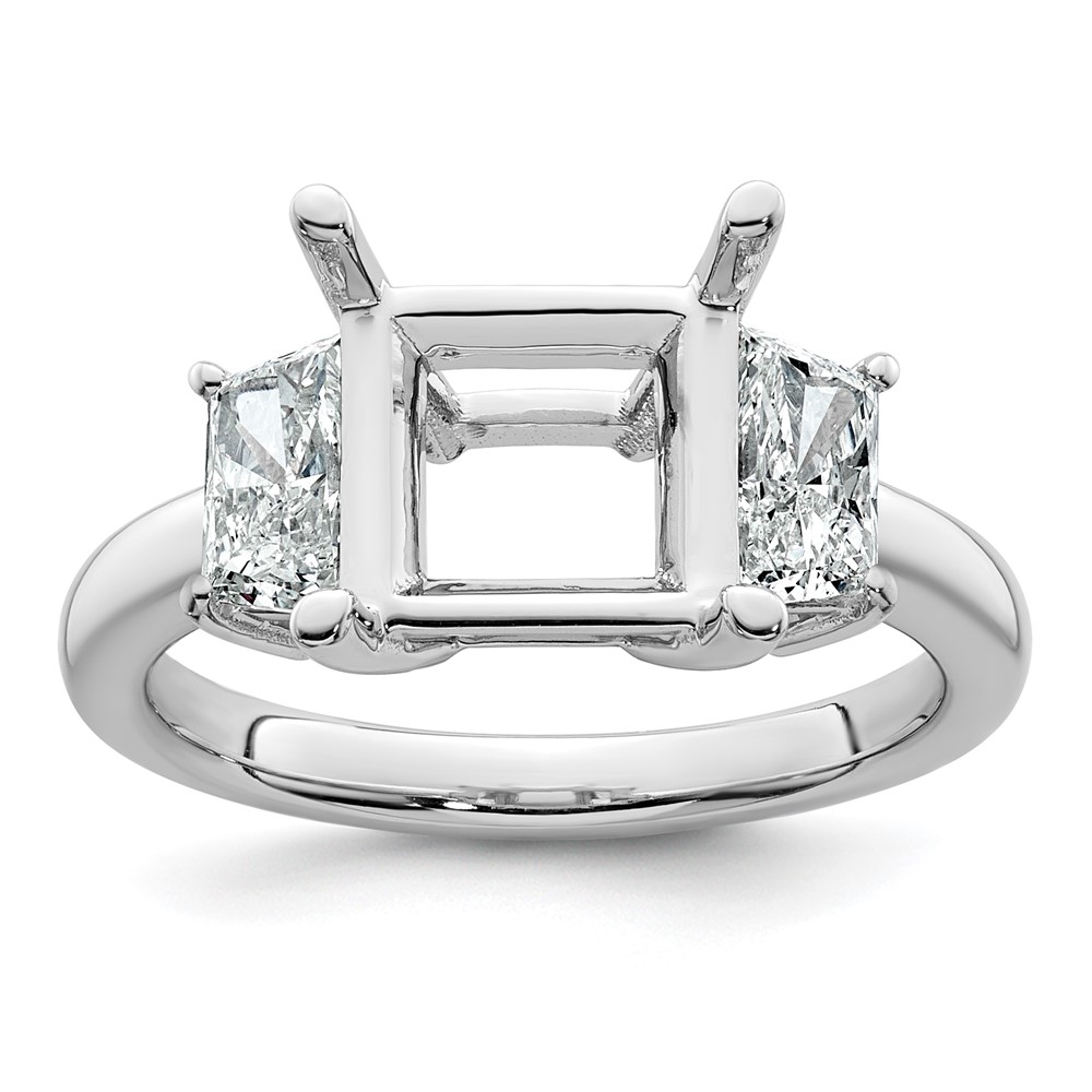 14K White Gold 1 Carat Lab Grown Diamond VS+ F+ Trapezoid 3 Carat Princess Center Semi Mount Three Stone Engagement Ring