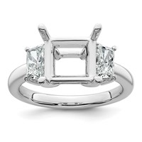 14K White Gold 1 Carat Lab Grown Diamond VS+ F+ Trapezoid 3 Carat Princess Center Semi Mount Three Stone Engagement Ring view 1