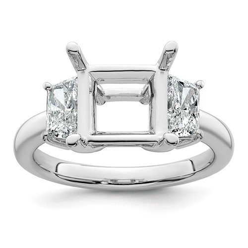 14K White Gold 1 Carat Lab Grown Diamond VS+ F+ Trapezoid 3 Carat Princess Center Semi Mount Three Stone Engagement Ring