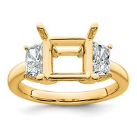 14K Yellow Gold 1 Carat Lab Grown Diamond VS+ F+ Trapezoid 3 Carat Princess Center Semi Mount Three Stone Engagement Ring view 1