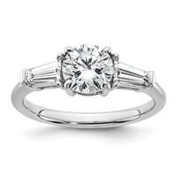 14K White Gold 1.50 Carat Lab Grown Diamond VS+ F+ Round and Tapered Baguette Complete Three Stone Engagement Ring view 1