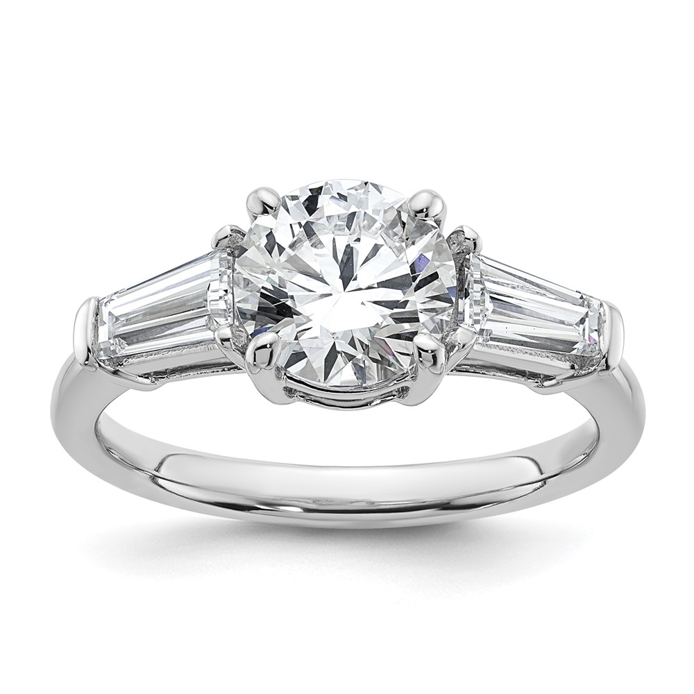 14K White Gold 2.20 Carat Certified Lab Grown Diamond VS+ F+ Round and Tapered Baguette Complete Three Stone Engagement Ring