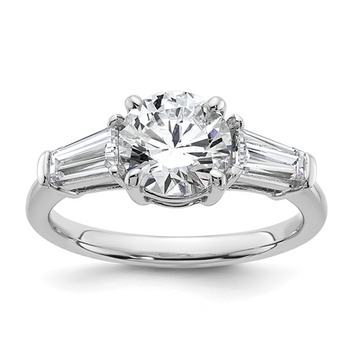 14K White Gold 2.20 Carat Certified Lab Grown Diamond VS+ F+ Round and Tapered Baguette Complete Three Stone Engagement Ring