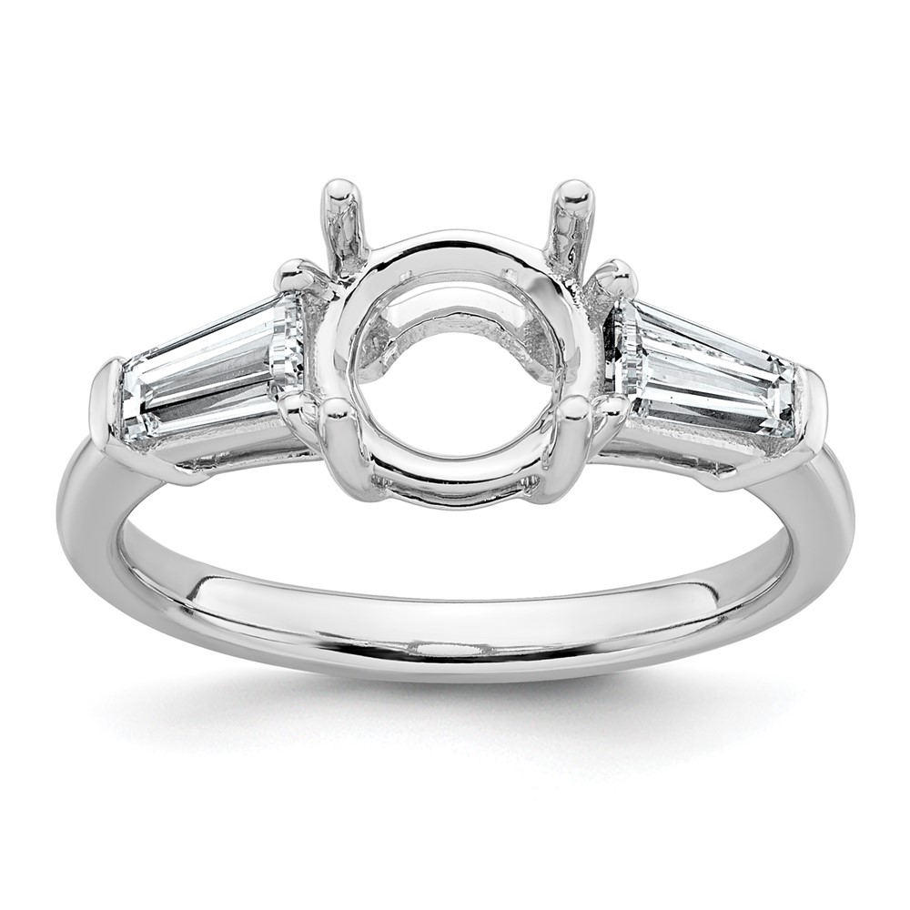 14K White Gold 0.75 Carat Lab Grown Diamond VS+ F+ Tapered Baguette Holds 1.50 Carat Round Center Semi Mount Engagement Ring