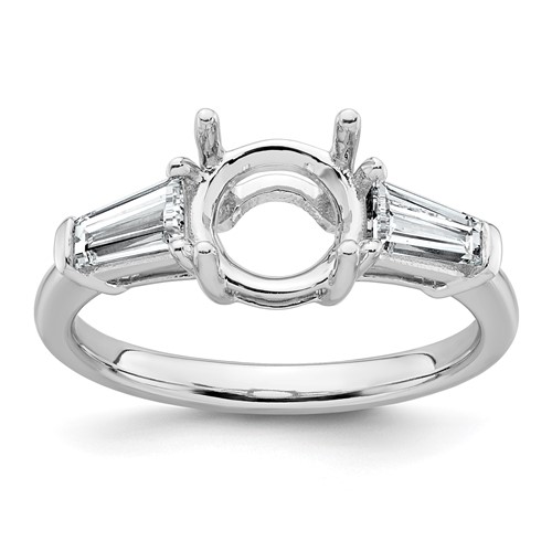 14K White Gold 0.75 Carat Lab Grown Diamond VS+ F+ Tapered Baguette Holds 1.50 Carat Round Center Semi Mount Engagement Ring