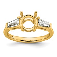 14K Yellow Gold 0.75 Carat Lab Grown Diamond VS+ F+ Tapered Baguette Holds 1.50 Carat Round Center Semi Mount Engagement Ring view 1