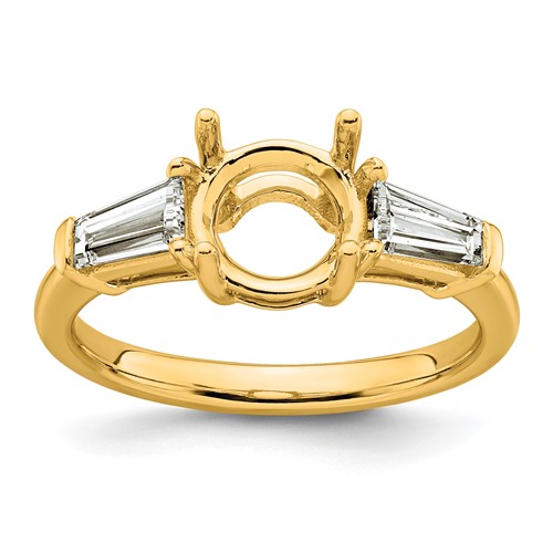 14K Yellow Gold 0.75 Carat Lab Grown Diamond VS+ F+ Tapered Baguette Holds 1.50 Carat Round Center Semi Mount Engagement Ring