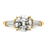 14K Yellow Gold 3 Carat Certified Lab Grown Diamond VS+ F+ Round and Tapered Baguette Complete Three Stone Engagement Ring view 4