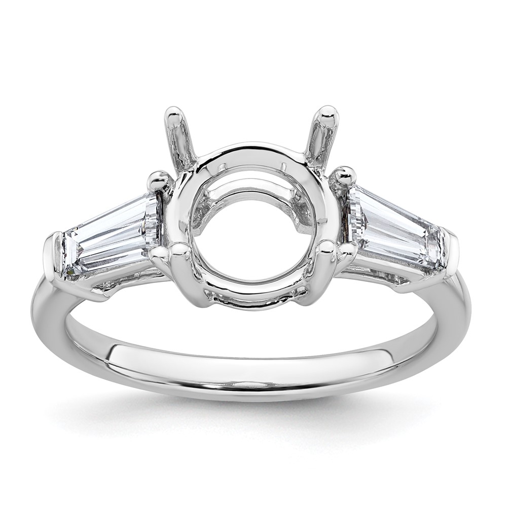 14K White Gold 0.75 Carat Lab Grown Diamond VS+ F+ Tapered Baguette Ring with 2 Carat Round Center Semi Mount Three Stone Engagement