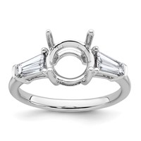 14K White Gold 0.75 Carat Lab Grown Diamond VS+ F+ Tapered Baguette Ring with 2 Carat Round Center Semi Mount Three Stone Engagement view 1