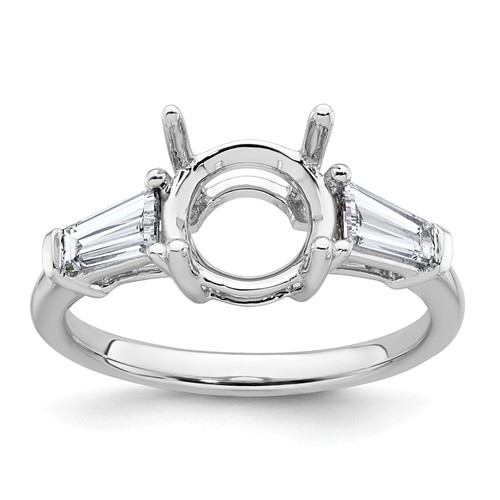 14K White Gold 0.75 Carat Lab Grown Diamond VS+ F+ Tapered Baguette Ring with 2 Carat Round Center Semi Mount Three Stone Engagement