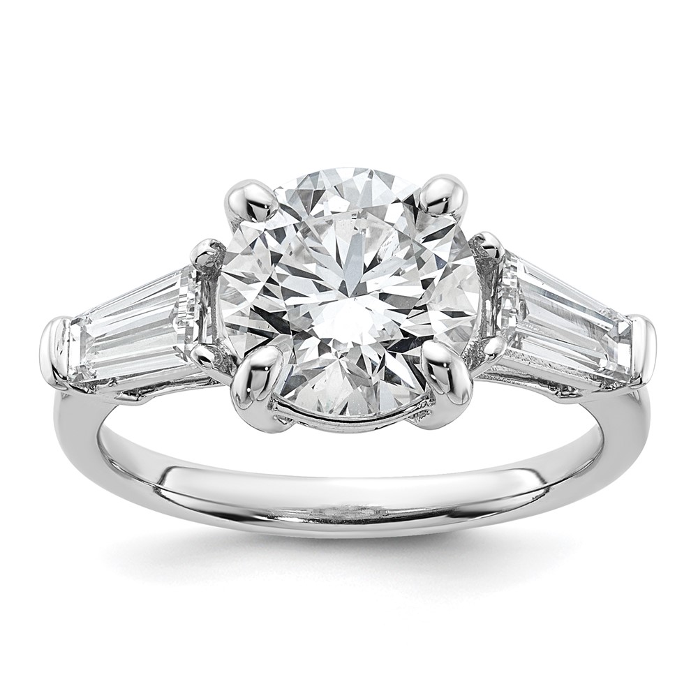 14K White Gold 3.33 Carat Certified Lab Grown Diamond VS+ F+ Round and Tapered Baguette Complete Three Stone Engagement Ring