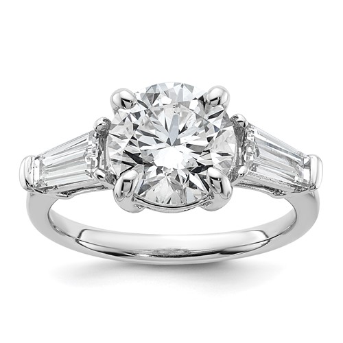 14K White Gold 3.33 Carat Certified Lab Grown Diamond VS+ F+ Round and Tapered Baguette Complete Three Stone Engagement Ring