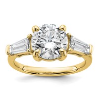 14K Yellow Gold 3.75 Carat Lab Grown Diamond VS+ F+ Round and Tapered Baguette Complete Three Stone Engagement Ring view 1
