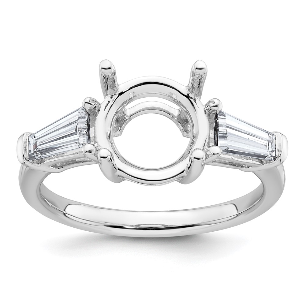 14K White Gold 0.88 Carat Lab Grown Diamond VS+ F+ Tapered Baguette Ring with 2.50 Carat Round Center Semi Mount Three Stone Engagement