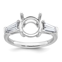 14K White Gold 0.88 Carat Lab Grown Diamond VS+ F+ Tapered Baguette Ring with 2.50 Carat Round Center Semi Mount Three Stone Engagement view 1