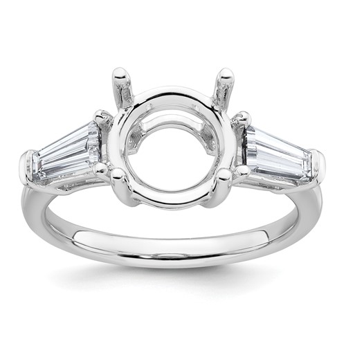 14K White Gold 0.88 Carat Lab Grown Diamond VS+ F+ Tapered Baguette Ring with 2.50 Carat Round Center Semi Mount Three Stone Engagement