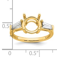 14K Yellow Gold 0.88 Carat Lab Grown Diamond VS+ F+ Tapered Baguette Ring with 2.50 Carat Round Center Semi Mount Three Stone Engagement view 4