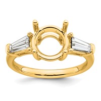 14K Yellow Gold 0.88 Carat Lab Grown Diamond VS+ F+ Tapered Baguette Ring with 2.50 Carat Round Center Semi Mount Three Stone Engagement view 1
