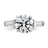14K White Gold 3.75 Carat Lab Grown Diamond VS+ F+ Round and Tapered Baguette Complete Three Stone Engagement Ring view 4