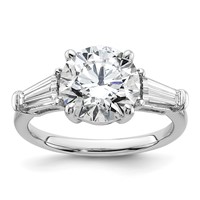 14K White Gold 3.75 Carat Lab Grown Diamond VS+ F+ Round and Tapered Baguette Complete Three Stone Engagement Ring view 1