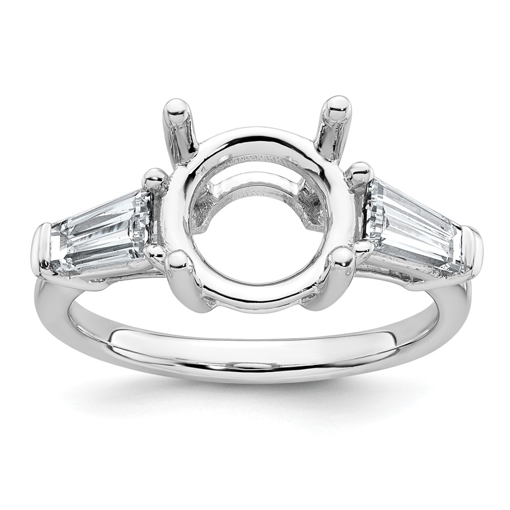 14K White Gold 0.75 Carat Lab Grown Diamond VS+ F+ Tapered Baguette Ring with 3 Carat Round Center Semi Mount Three Stone Engagement