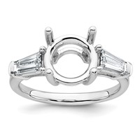 14K White Gold 0.75 Carat Lab Grown Diamond VS+ F+ Tapered Baguette Ring with 3 Carat Round Center Semi Mount Three Stone Engagement view 1