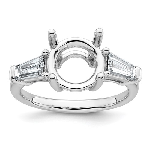 14K White Gold 0.75 Carat Lab Grown Diamond VS+ F+ Tapered Baguette Ring with 3 Carat Round Center Semi Mount Three Stone Engagement