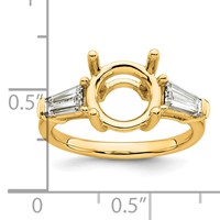 14K Yellow Gold 0.75 Carat Lab Grown Diamond VS+ F+ Tapered Baguette Ring with 3 Carat Round Center Semi Mount Three Stone Engagement view 4