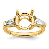 14K Yellow Gold 0.75 Carat Lab Grown Diamond VS+ F+ Tapered Baguette Ring with 3 Carat Round Center Semi Mount Three Stone Engagement view 1